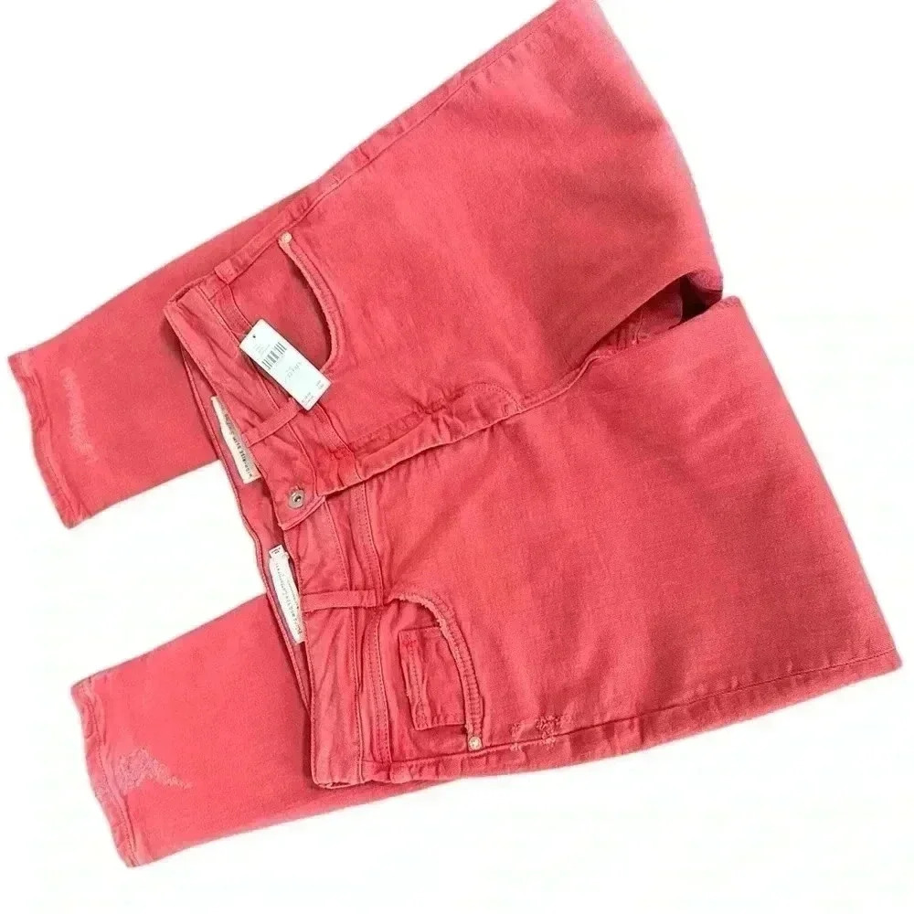 Anthropologie Pilcro Womens 32 Tall Red High Rise Thrashed Skinny Jeans Stretch - Picture 5 of 13